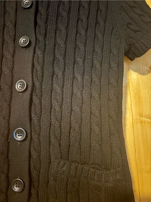 L.L. Bean Black Cable Knit Short Sleeve 100% Cotton Cardigan‎ Sweater Small thumbnail 8