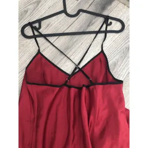 90s Vintage Adonna Red Bow Slip Dress Full Length Long Maxi Cross Back Medium thumbnail 5