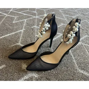 Betsey Johnson SB Ellah Pearl Crystal Embellished Mesh High Heels Pointed Toe 8 thumbnail 5