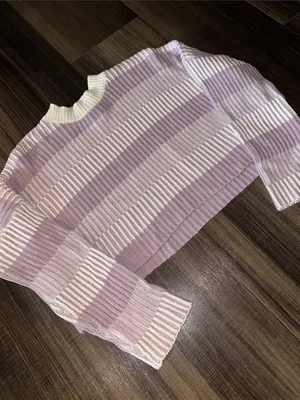 Sincerely Jules Lavender and White Striped Cropped Crew Sweater thumbnail 2