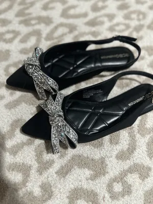 BCBGeneration Black Rhinestone Bow Slingback Flats thumbnail 2