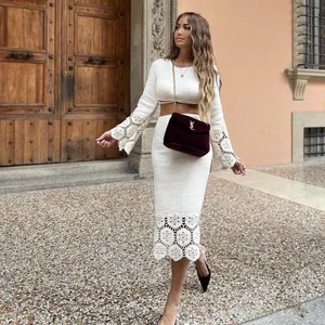 Zara Women's Cream Ecru Crochet Knit Boho Long Sleeve Cut Out Crop Top Size S thumbnail 9
