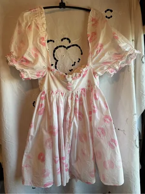 Selkie Kiss on the Lips Bebe Seashell Dress XS Pink Puff Sleeve Cotton boho thumbnail 3