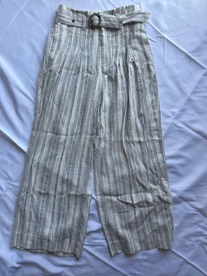 Anthropologie Ett:Twa Mauritius Paperbag Waisted Belted White Black Pants Size 0 thumbnail 2