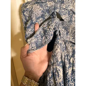 Shore Brand Blue Paisley Cotton Halter Maxi Dress Smocked Cutout Shell Tassels M thumbnail 4
