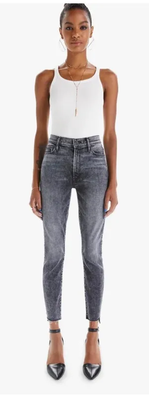 MOTHER The Zip Stunner Two Step Fray Jeans Womens 27 Grey Edgy Skinny High Rise thumbnail 1
