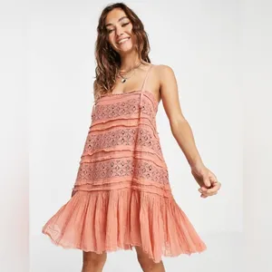 Free People Shailee Slip mini Dress Copper Rose embroidered ruffle square neck thumbnail 2