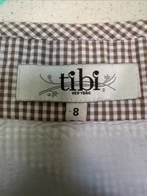 Tibi light brown & White Gingham Midi Dress with Crochet Trim thumbnail 11