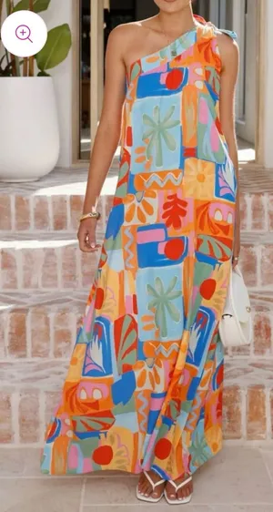 ROSA CLOTHING Tropical abstract print One Shoulder Maxi Dress Small New thumbnail 1