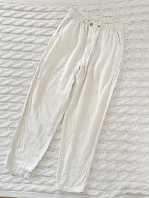 Structure Vintage Cream Wide-Leg Drawstring linen blend Pants thumbnail 2