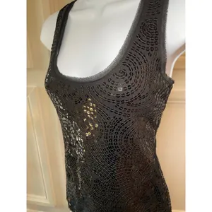White House Black Market S Black Sequin Sleeveless Top Scoop Neck thumbnail 3