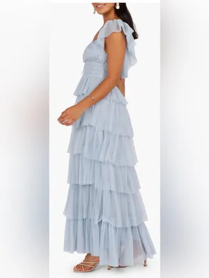 NEW Petal & Pup Belle Swiss Dot Tulle Tiered Maxi Blue Dress sz M thumbnail 3