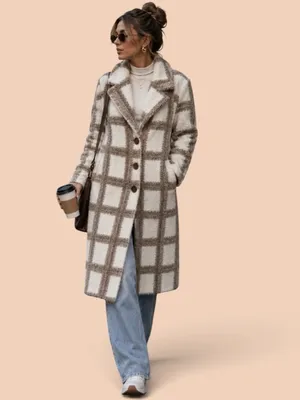 NVLT Cream and Brown Plaid Faux-Shearling Teddy Coat Size Medium thumbnail 2