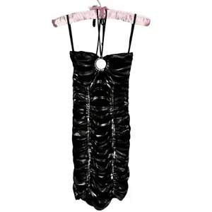 Body Central Vintage Y2K S Little Black Halter Dress Ruched Mini Going Out Cocktail USA‎ Made thumbnail 5