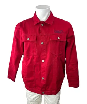 Southpole Men's Red Embroidered Long Sleeve Button Up Shirt Shacket Jacket Sz M thumbnail 1