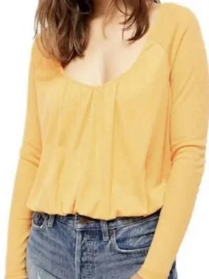 Free People Women's Bondi Thermal Top MEDIUM Malibu Orange Boho Cropped Tie Back thumbnail 1