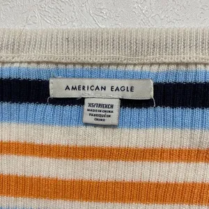 American Eagle Striped Ribbed Knit Crop Top Henley Long Sleeve XS thumbnail 4
