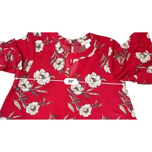 URBAN Romantics Red Floral Swing Blouse LARGE‎ Keyhole Neck Ruffle Sleeves NWOT thumbnail 5