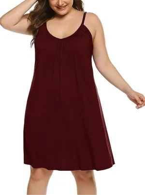 Chama Plus Size Chemise Soft Sexy Sleepwear Pleated Nightgowns Loungewear thumbnail 1