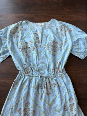 Loft Light Blue Floral Maxi Dress with Puff Sleeves thumbnail 3
