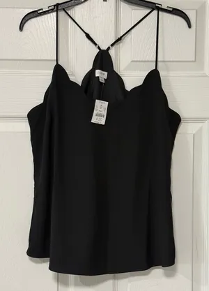 J. Crew Racerback Scallop Neck Cami Top - Black Size 10 NWT thumbnail 1