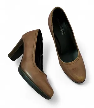 Mercante‎ di Fiori Brown Leather Block Heel Pumps Classic Shoes Italy Preppy thumbnail 1