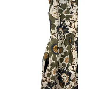 o.p.t Womens Retro Floral‎ Flutter Sleeve Cotton Midi Dress Olive Green Size M thumbnail 4