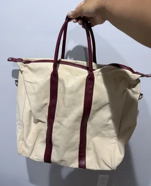 Carolina Herrera Canvas Leather Trim Tote Bag Beige Shopper Travel Bag P thumbnail 1