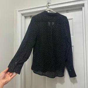 Banana Republic Size Small Women’s Black White Polka Dot Tie Neck Blouse Top thumbnail 4