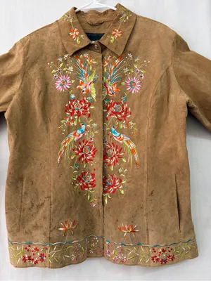 Avanti New York Embroidered Suede Jacket Birds Flowers Brown women’s size XL(C64 thumbnail 6