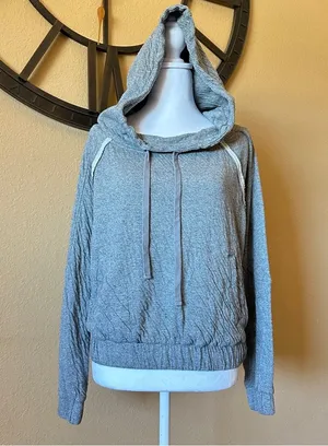 Free People Womens Medium Kimmie Hoodie Gray Cropped Long Sleeve thumbnail 1