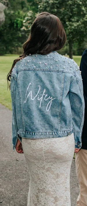 Heirloom Bridal Company Jean Jacket Pearl Embroidered And Bedazzled thumbnail 1