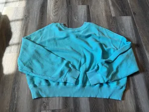 Aerie Corded Aqua Blue Crew Neck Sweatshirt thumbnail 4
