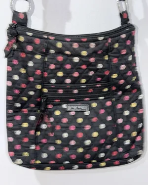 Vera Bradley Havana Polka Dots Three Zipper Crossbody Bag Purse Satchel Black M thumbnail 1