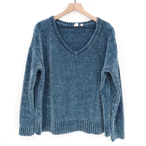 Gap Sweater Women XL Blue Velvet Chenille Long Sleeve Super Soft V-Neck Pullover thumbnail 2