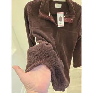 T.S. Women's S Burgundy Teddy Fleece 1/4 Snap Pullover Sweatshirt NWT MSRP $64 thumbnail 6