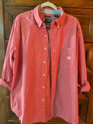 Chaps Easy Care Red White Stripe Button Down Shirt Men’s Large Coastal Preppy thumbnail 1