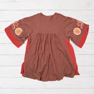 NWT Easel Floral Embroidered Boho Babydoll Mini Dress Mocha Brown M thumbnail 3