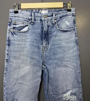 Good American Good Icon Straight Jeans Womens 6/28 Light Wash Distressed Denim thumbnail 1