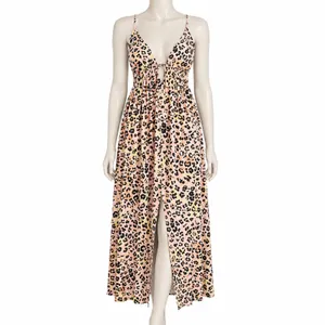 Bar III NEW Leopard Cheetah Print Sleeveless Maxi Dress Pink Yellow Summer XL thumbnail 2