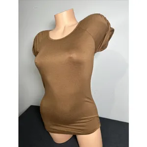 Tweeds Womens‎ Top Small T-Shirt Brown Stretch Short Sleeve NWT Ruched Basic Y2K thumbnail 2