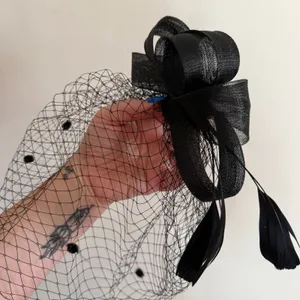 Vintage Black Feather Fascinator with Dot Birdcage Veil thumbnail 2