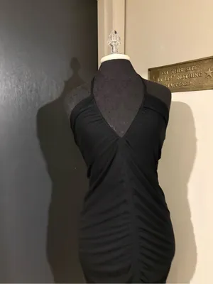 Zara Black Ruched Halter Midi Dress with Tie at back thumbnail 2