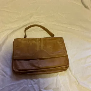 Vintage 70s Cognac Brown Leather Top Handle Handbag Classic Structured Purse thumbnail 7