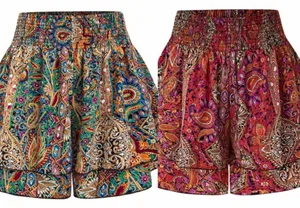 Set of 2 SHEIN CURVE Paisley Printed Flounced Layered Shorts Size 1XL thumbnail 1