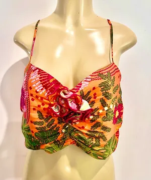 New Joie Floral Crop Top Sz L Smocked Camisole Orange Flower NWT thumbnail 1