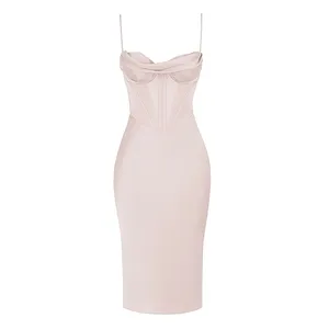House of CB Myrna Crystal Satin Cowl Corset Sleeveless Midi Slip Dress Small thumbnail 2