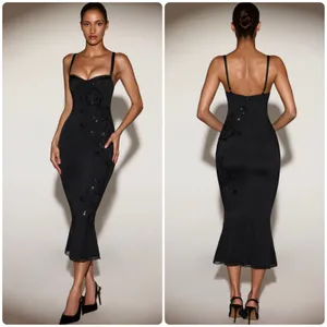 Oh Polly Cherelle Embelished Peekaboo Fluted Hem Midmax Dress Size 6 Black thumbnail 2