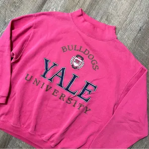 Vintage 90s Yale University Bulldogs Hot Pink Mock Neck Sweater USA Womens Large thumbnail 1