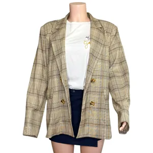 MAJORELLE Rhea Double-Breasted Blazer, Tan Plaid, XL thumbnail 6